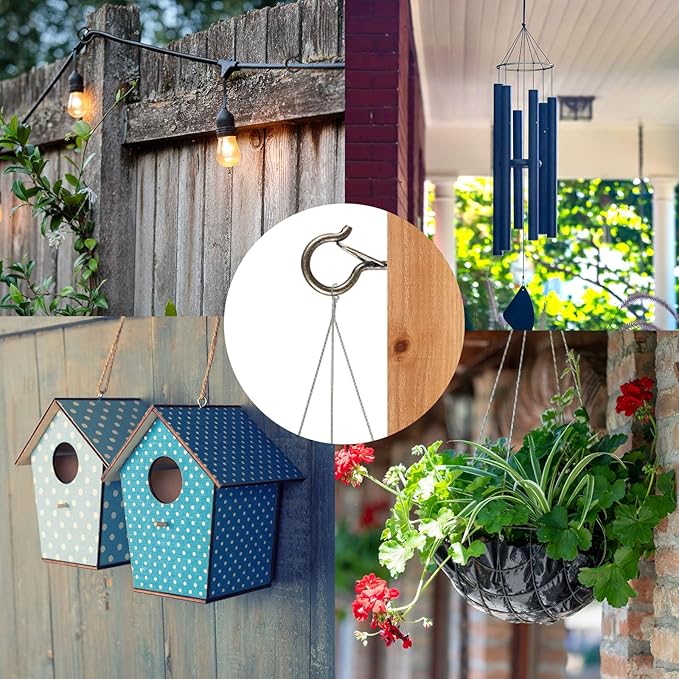 FSAH 50 Pack Screw-in Hooks for Outdoor String Lights, Q Hanger Hooks for Outside, Swivel Hanging Basket Patio Hook with Safe Buckle, Plant Eye Hook for Wall Ceiling with 1 Wing Nut Driver, Copper