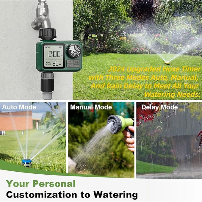 Water Timer for Outdoor Garden Hose, Sprinkler Timer for Garden Faucet with Auto/Manual/Rain Delay Mode, Sprinkler Irrigation Controller for Yard Lawn (1 Zone Plastic Inlet-2 Pack)