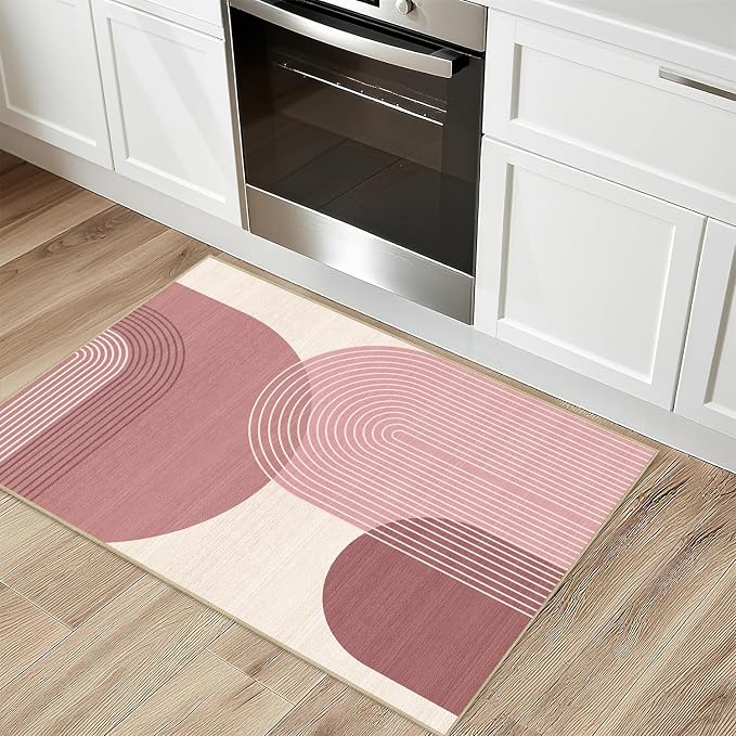 Boho Rug 2x3 for Entryway Bohemian Rugs Machine Washable Modern Geometric Non Slip Printed Low Pile Indoor Door Mat Floor Carpet for Bedroom Bathroom Kitchen Laundry,Pink