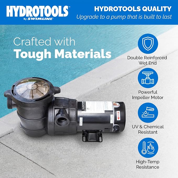 SWIMLINE HYDROTOOLS Above-Ground Pool Motor Pump, 2-Speed, Hydro-Flo 1.5 HP w/ 5820 GPH, Vertical | Variable Dual-speed Above-ground Pool Pump, 1.5 HP, 5, 820 GPH, Vertical Discharge, Strainer Basket, 115V, DOE-certified