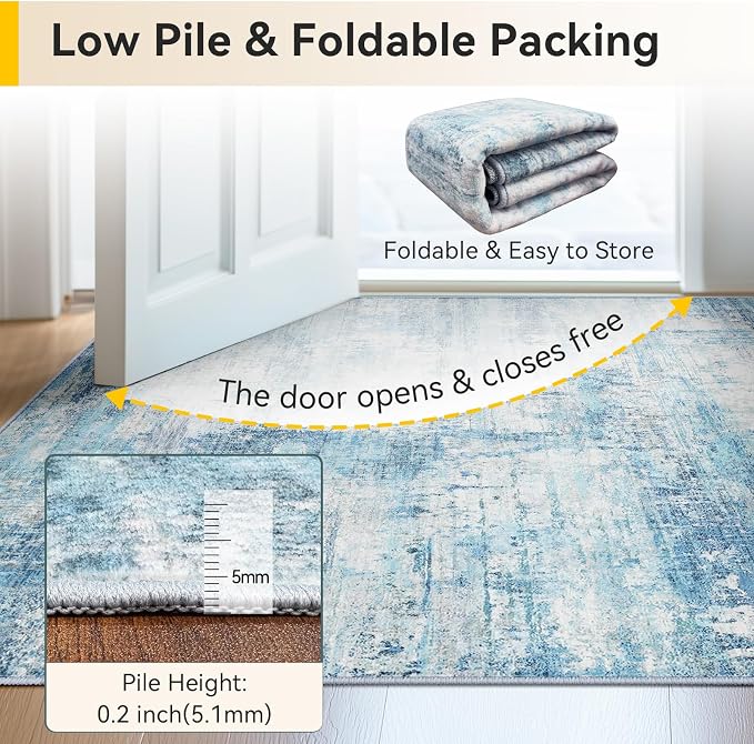 RELEANY Washable 5'x7' Abstract Area Rug for Living Room Teal Blue | Carpet for Bedroom, Kitchen, Office, Hallway and Entryway, Printed Pattern, Non‑Slip, Soft, Stain‑Resistant, Easy to Clean