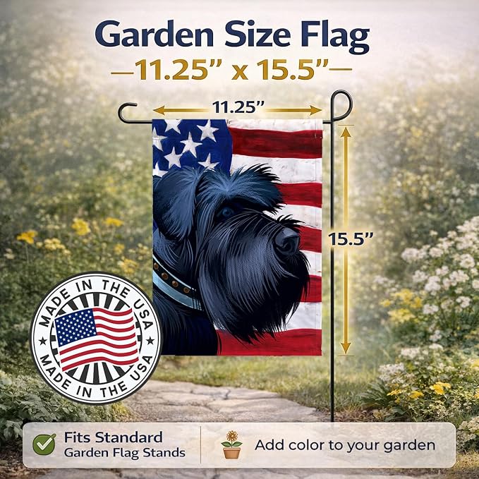 Caroline's Treasures CK6540GF Giant Schnauzer Dog American Flag Garden Flag Mailbox Flag Decorative Yard Flag Banner Outside Patio Artwork Yard Flower Beds, Garden Size, Multicolor
