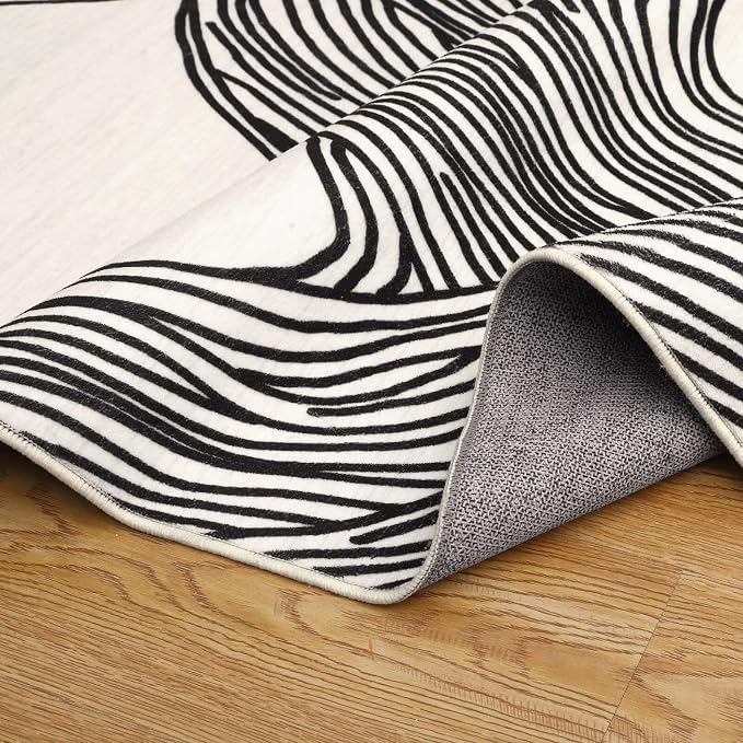 GAOMON 10x13 Large Washable Indoor Rug - Modern Abstract Aesthetic Lines Printed Soft Faux Wool Floor Cover - Low Pile Non-Slip Accent Foldable Thin Rug for Living Room Bedroom - Beige