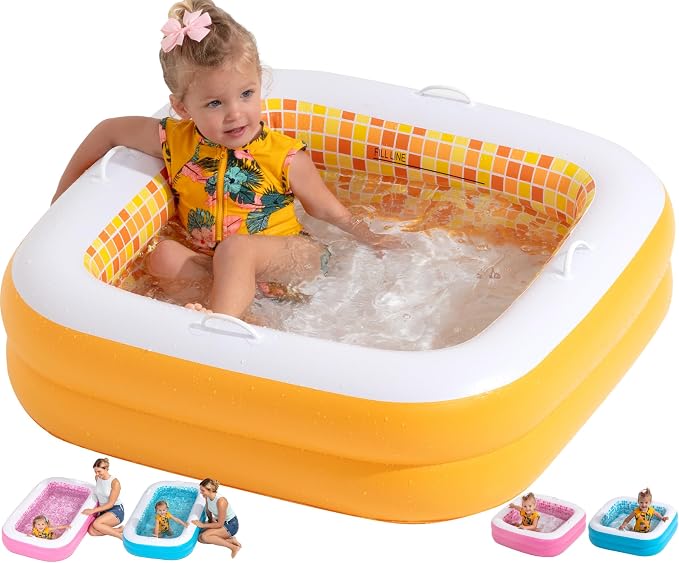 3-in-1 Inflatable Baby Pool, Bathtub & Ball Pit for Toddlers 1-3, Patented Safety Secure Grip Handles, Soft Floor & Drain - Summer Water Toys, First Birthday Gifts, Kiddie Pool for Ages 1 2 3, 34"x10"