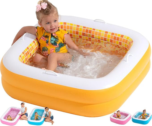 3-in-1 Inflatable Baby Pool, Bathtub & Ball Pit for Toddlers 1-3, Patented Safety Secure Grip Handles, Soft Floor & Drain - Summer Water Toys, First Birthday Gifts, Kiddie Pool for Ages 1 2 3, 34"x10"