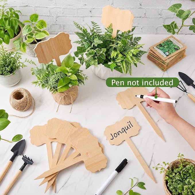 Hicarer 15 Pcs 9.4" x 5" Extra Large Bamboo Garden Markers, Retro Style Natural Wood T-Type Large Plant Labels for Herbs, Flowers & Vegetables – Easy to Read Full-Size Tags for Garden Outdoor