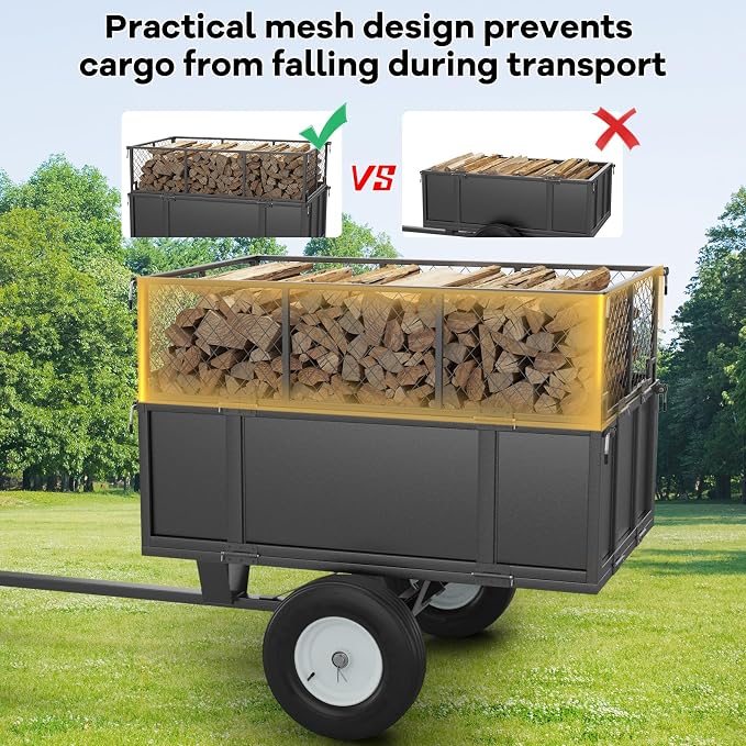 Heavy Duty 750LB Capacity Steel Dump Cart Trailer for ATV, 17 Cu.Ft Utility Garden Wagon, 2 Wheels, Durable Tow-Behind for UTV, Lawn Mower, Tractor, Landscaping