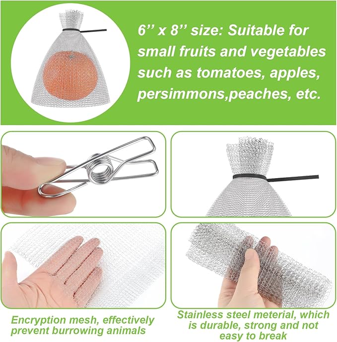 25 Pcs Fruit Protection Wire Mesh Bags 6 x 8 Inch Fruit Bags with Clips and Ties for Fruit Trees Netting Cover Bags Mesh Fruit Protectors for Vegetables Tomato Apple Mango Berry Roots Pl