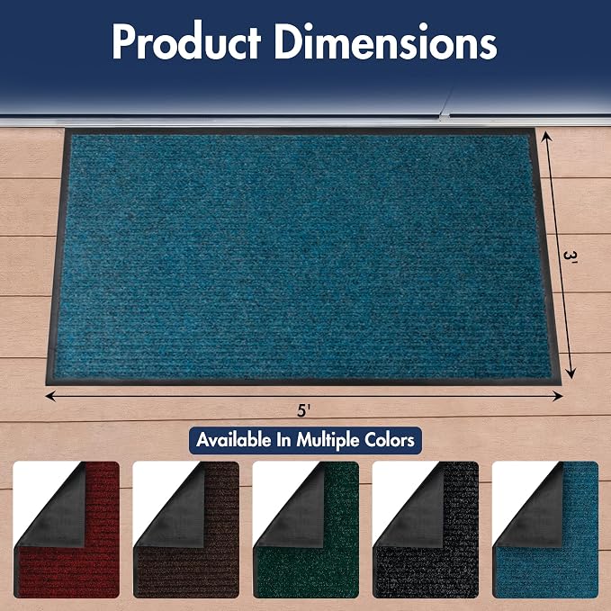 Notrax 109 Industrial Door Mat, 3' x 5' Entrance Mat, Heavy Duty Commercial Rugs for Entryway, Welcome Lobbies, Garage, and Mudroom, Made in the USA, Slate Blue, Brush Step 109S0035BU