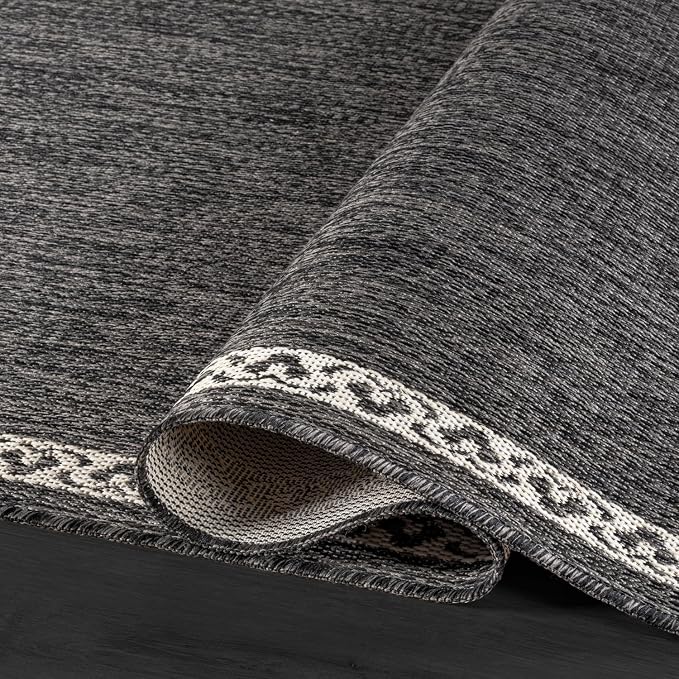 Washable Outdoor Rug 9x12 Modern Area Rugs Outdoor Carpets Bordered Pattern Non Shedding Waterproof Easy Clean Patio Deck Porch Living Room Bedroom Garden RV (9 X 12 Dark Gray)