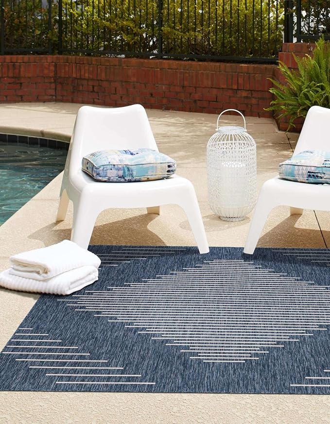 Unique Loom Outdoor Modern Collection Area Rug - Tambor (13' Square Blue/Ivory)