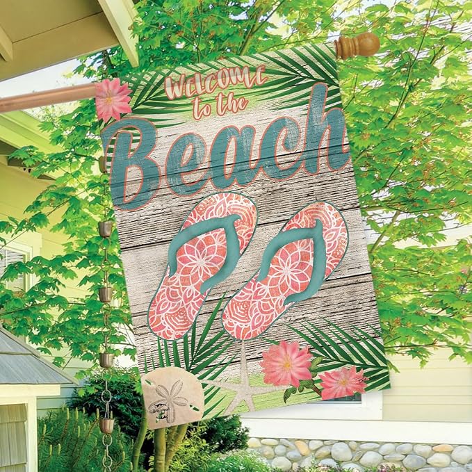 Welcome Beach Flip Flops Summer Double Sided House Flag 40" x 28" Briarwood Lane