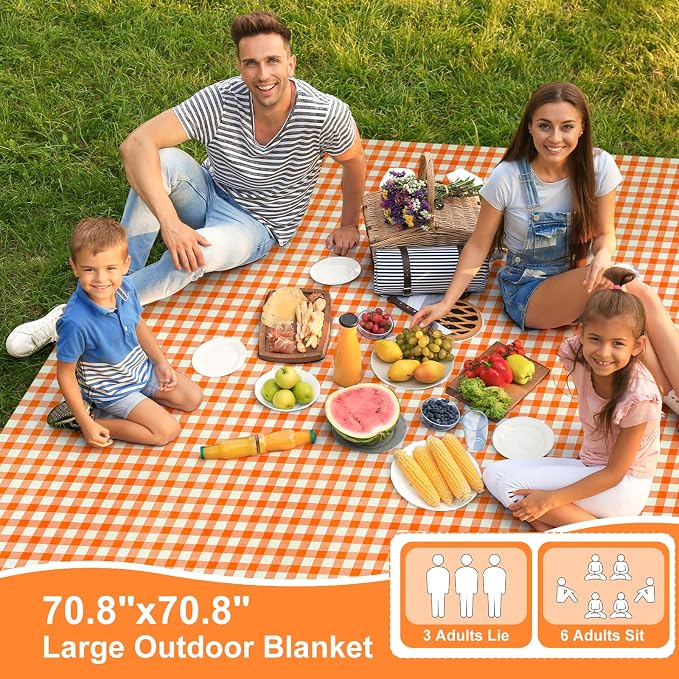 4 Pcs Disposable Outdoor Picnic Blankets 70.9''x70.9'' Portable Pocket Blanket Foldable Waterproof Picnic Mats Sandproof Beach Blanket with Ground Spikes for Beach Travel Hiking Camping