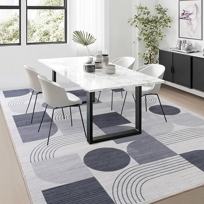 Soft Modern Geometric Abstract Machine Washable Large 6x9 Area Rug | Grey Rugs for Bedroom Living Room, Non-Shedding Faux Wool Indoor Throw Floor Carpet for Office Entryway Dining Room Decor