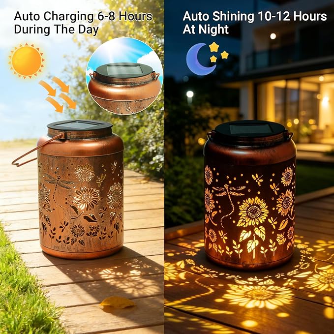 Solar Lanterns Outdoor Waterproof Dragonfly Garden Decor, Birthday Gifts for Women Mom Grandma Seniors, Metal Hanging Lanterns Decorative Colorful LED Lights for Lawn, Yard, Patio, Backyard, Porch