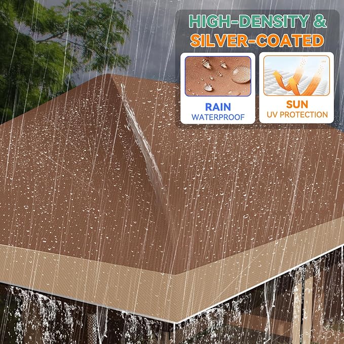 COBIZI 10x20 Pop up Canopy Tent -12x20 Gazebo, Party Tents for Parties, Carpas para Fiestas, Large Outdoor Popup Patio Screened Gazebos, Shelter Tents with Net for Backyard, Commercial,Brown