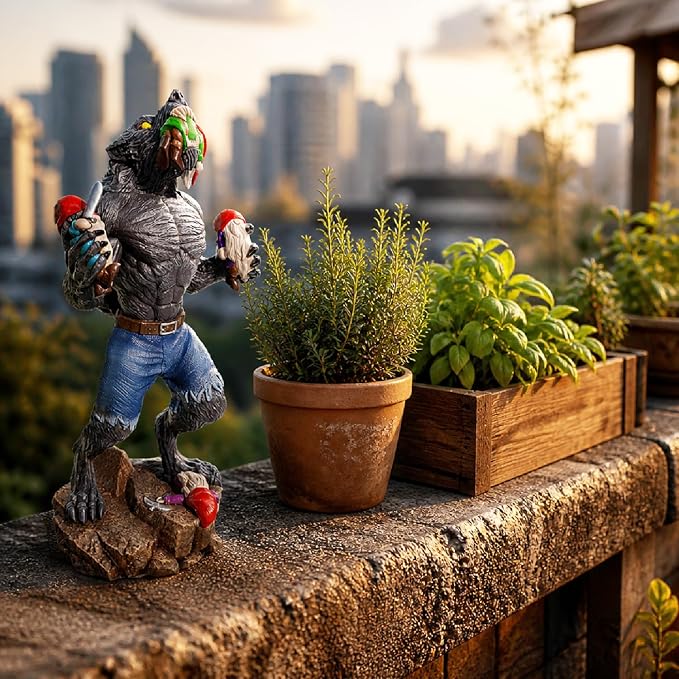 Garden Gnomes Outdoor, Gnome Garden Decor, Funny Werewolf Garden Statue 12.6", Waterproof Resin, Weather-Resistant Lawn Ornament for Patio & Yard, Gift for Garden Lovers
