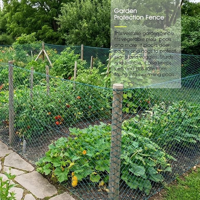 Bird Netting for Garden Protection, 7.5 x 33 FT Heavy Duty Garden Netting with Ties and Landscape Staples for Vegetable, Fruit Trees & Other Plants Against Birds Deer Squirrels and Poultry
