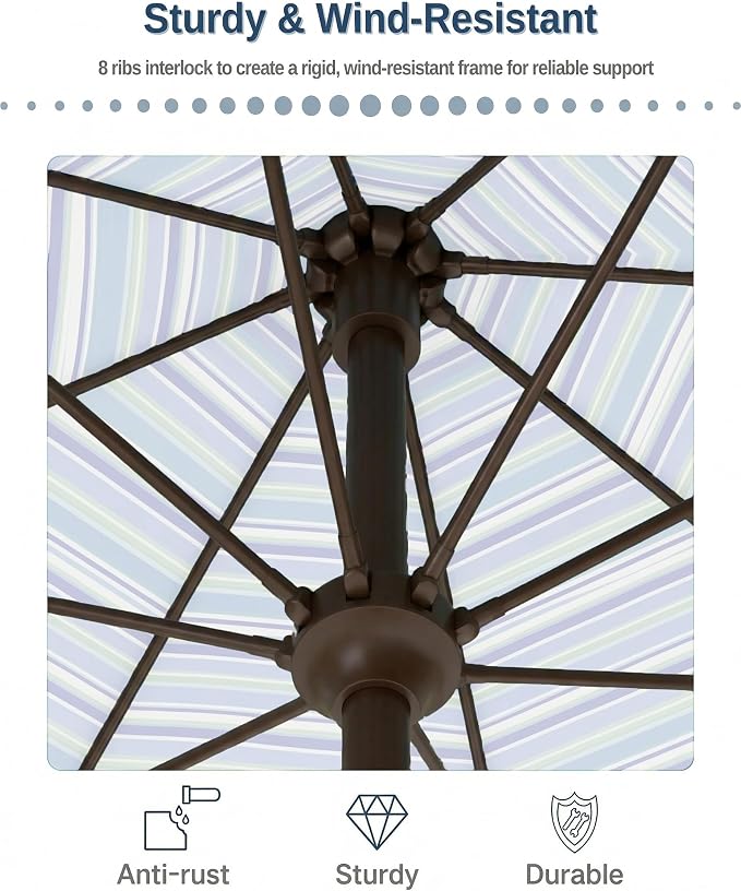 PatioKingdom 10FT Patio Umbrella with Push Button Tilt and Crank, Outdoor Market Umbrella with 8 Fiberglass Ribs, UV Protection Table Umbrella for Pool,Backyard,Garden,Deck