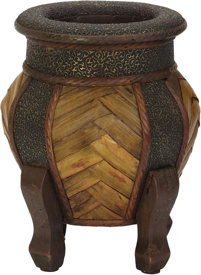 Nearly Natural 519 Decorative Rounded Wood Planters, Brown, Set of 2,Small: 8.25w x 8.25d x 10.75h, Large: 12w x 13d x 15h
