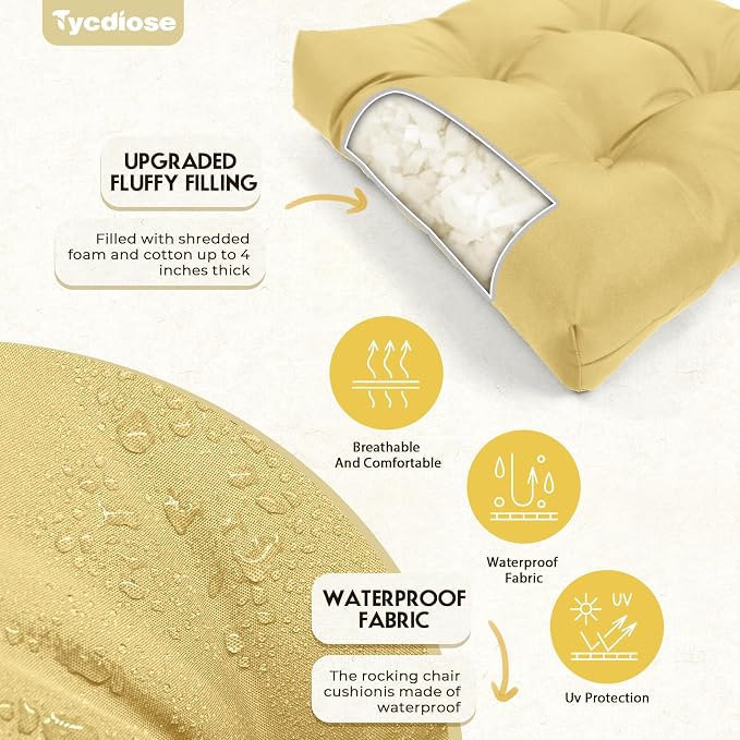 All Weather Wicker Chair Cushions of 3 Pieces, Waterproof Outdoor Wicker Chair Cushion for Patio Furniture Loveseat Settee Bench, 1 Loveseat and 2 U-Shaped Thickened Cushions, Khaki