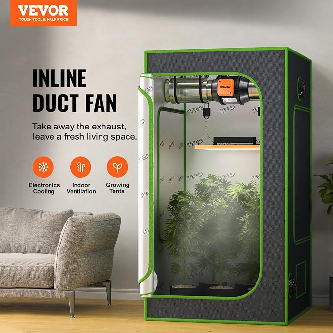 VEVOR Inline Duct Fan, 4-Inch 200 CFM with Variable Speed Controller, Quiet AC-Motor Ventilation Exhaust Fan for Cooling Booster, Grow Tents, Hydroponics