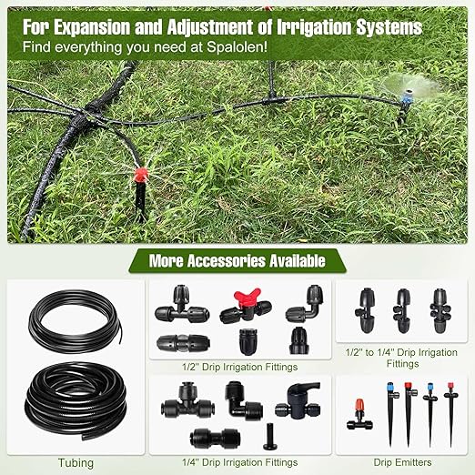 50FT 1/2 Inch Drip Irrigation Tubing with 4 Pack 1/2" to 1/4" Drip Irrigation Fittings, Drip Line Hose & Push-to-Fit 6 Way Splitter Connectors,for Drip Irrigation Parts, Drip Irrigation System