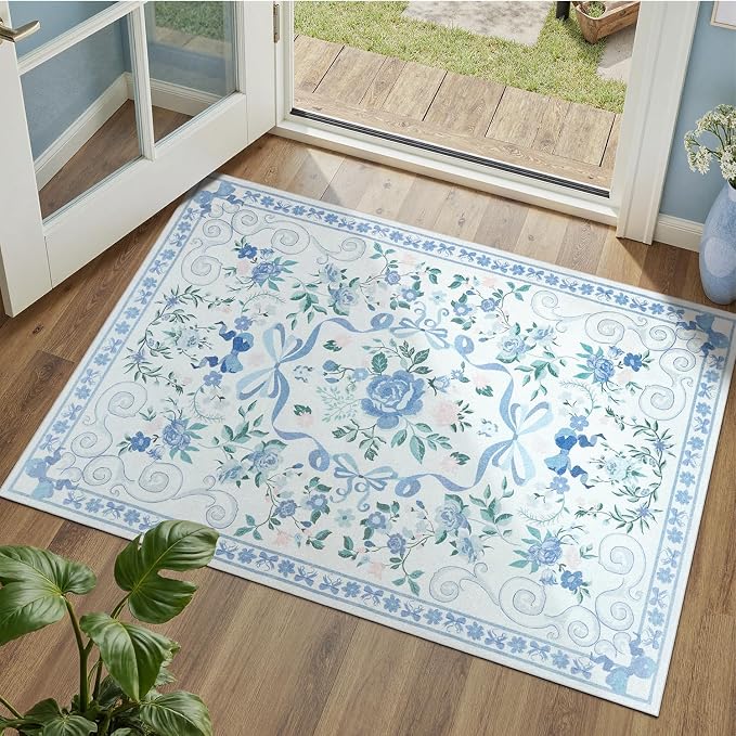 DCX Floral Bow bluek Area Rugs 3x5