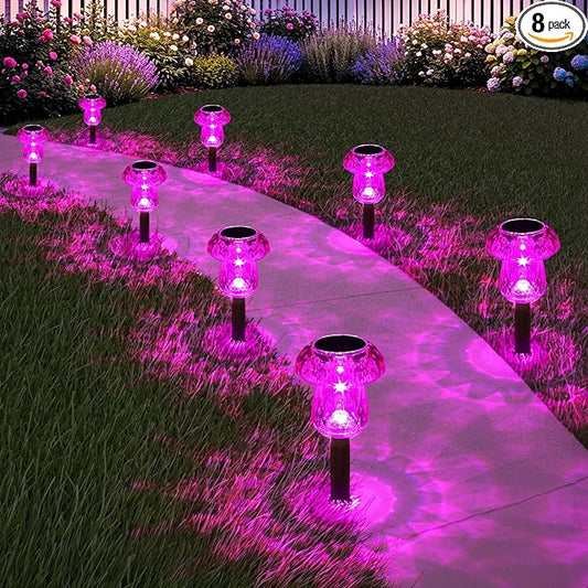 Solar Pathway Lights Outdoor Gifts for Mom Mushroom Garden Lights Waterproof Solar Powered Yard Lighting for Landscape, Driveway, Path, Walkway, Patio, Outside Garden, Pink Purple