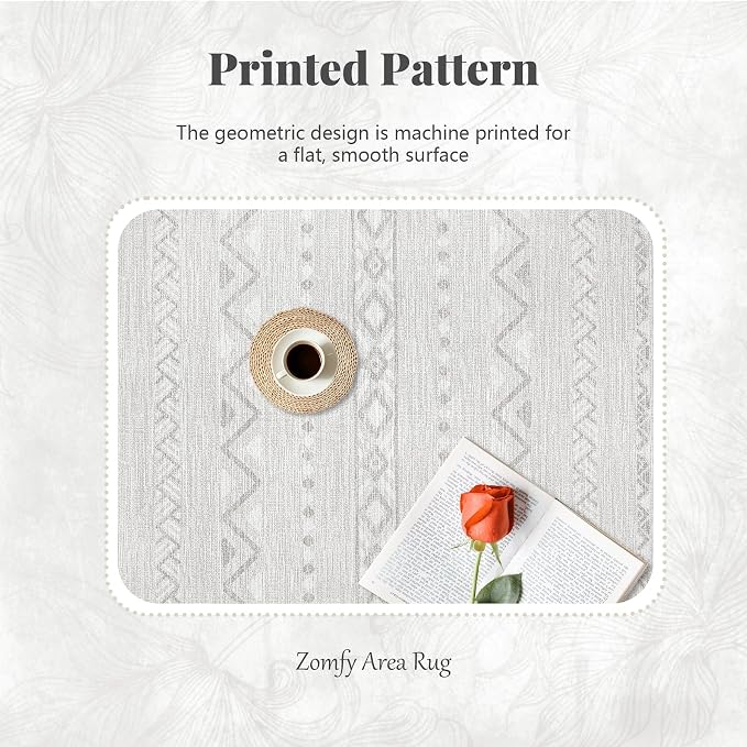Zomfy Washable Rug 6x9 Area Rugs for Living Room(Grey, 6'x9') | Geometric Boho Modern Rugs Neutral Non Slip Soft Carpet Low Pile No Shedding Print Rug for Bedroom Dining Room Home Office