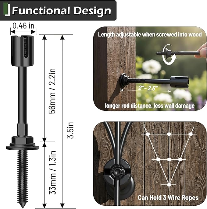 30-Set PVD Black 5/64" (2mm) Wire Trellis for Climbing Plants Outdoor with 150ft Vinyl Coated Cable, T316 Stainless Steel Wall Wire Trellis Kit