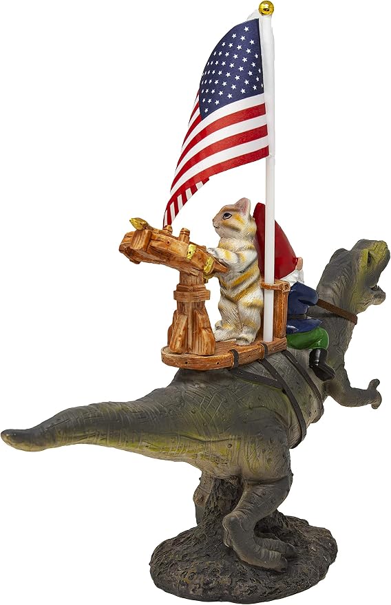 Funny Guy Mugs Garden Gnome Statue - T-Rex Fellowship - Indoor/Outdoor Garden Gnome Sculpture for Patio, Yard or Lawn - Funny Garden Statues