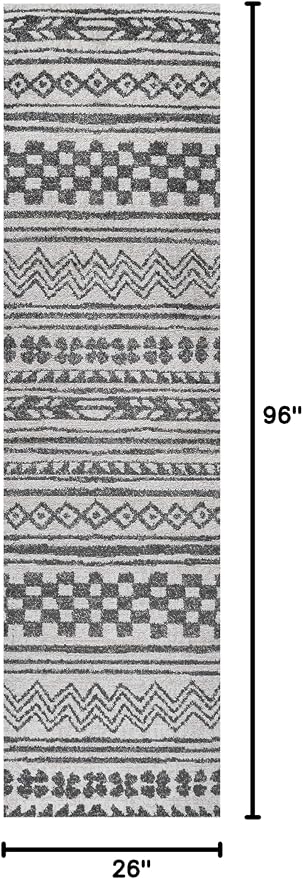 JONATHAN Y Imlil Tribal Stripe Light Gray/Cream Runner Rug, 2x8, Geometric, Bohemian, Casual, Easy-Cleaning for Living Room, Bedroom, Kitchen, Pet Friendly, Non-Shedding (MOH303A-28)