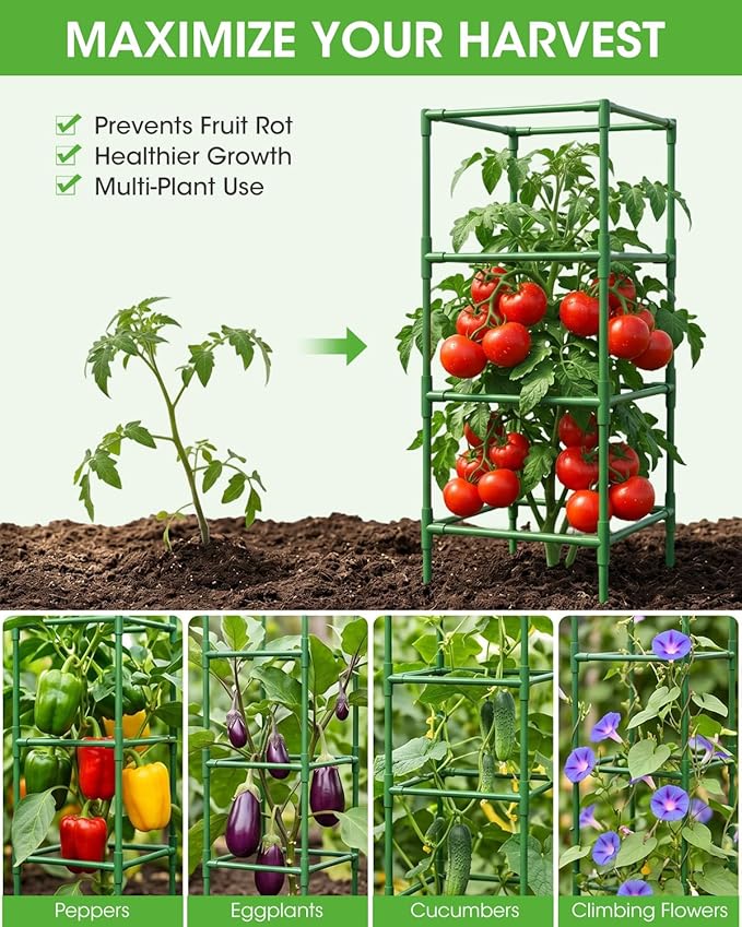 3 Pack Tomato Cages,Square Tomato Plant Stakes Support Cages Trellis for Garden Climbing Vegetables Flowers Fruits,Extra Bold