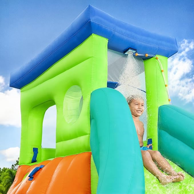 H2OGO! HydroHangout Kids Inflatable Water Park With Heavy-Duty Blower | Inflatable Water Slide, for Kids Ages 5+, 2-Minute Inflation, Durable Material, Sprinkler Wall, Shaded Clubhouse, Splash Pool