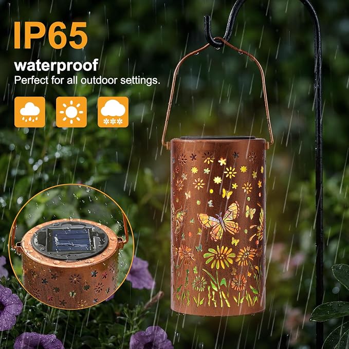 Solar Lanterns Outdoor Waterproof Butterfly Garden Decor Gifts for Women Mom Grandma, Colorful Hanging Solar Lights Metal Garden Decoration Outside for Yard, Patio, Backyard, Porch