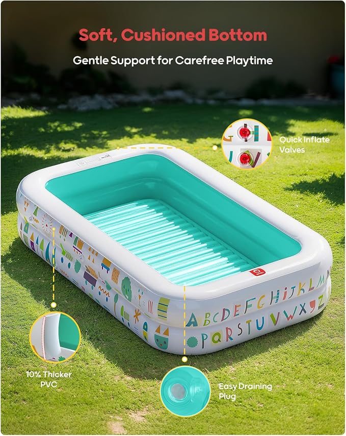 QPAU Baby Pool with Canopy, Inflatable Design, 65 x 39 in, Green | Inflatable Design with Soft Cushioned Floor, Converts to a Ball Pit for Kids and Toddlers, for Indoor and Backyard Play