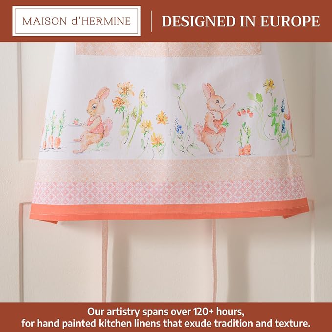 Maison d' Hermine Aprons for women with Pocket 100% Cotton (27.50"x31.50") | Adjustable Neck Strap & long ties Apron Men Chef Wedding Cooking Gardening Server Maid