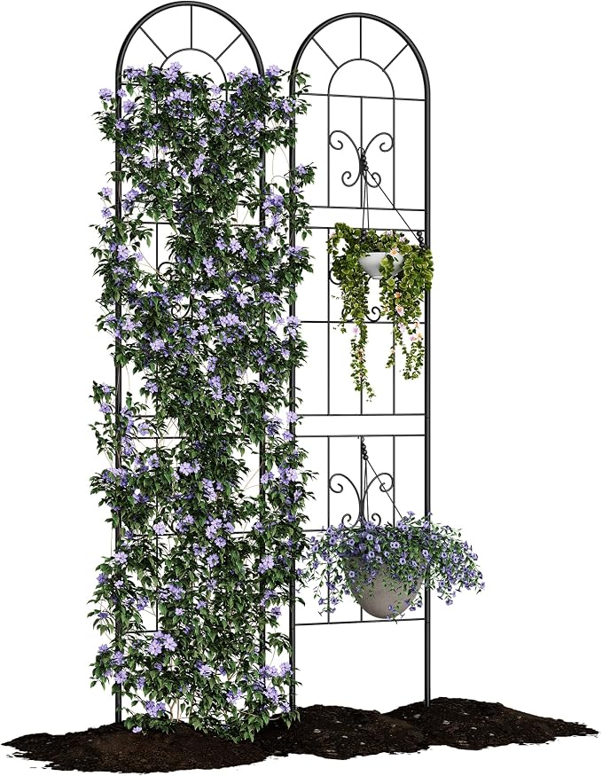 Garvee 55"x11" Metal Garden Trellis Panel (2-Pack), Black Rustproof Narrow Plant Support for Climbing Roses, Vines, Vegetables, Indoor & Outdoor Decorative Fence