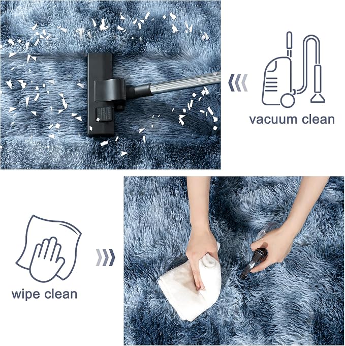 8x10 Area Rugs for Living Room, Large Ultra Fluffy Fuzzy Shag Rug for Bedroom, Modern Plush Soft High Pile Upgrade Non-Slip Carpet for Kids Girls and Boys Room Decor, Tie-Dyed Blue Grey