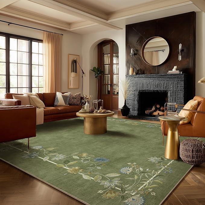 Area Rugs 9x12 Living Room: Washable Rug Stain Resistant Non Slip Low Pile Ultra Soft Faux Wool Lightweight Large Rugs for Bedroom Dining Room Under Table Rug Farmhouse Home Office Nursery Indoor