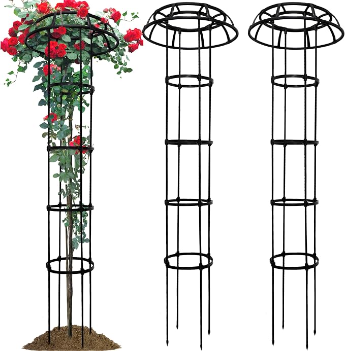 65” Garden Trellis for Climbing Plants, 2 Pack Mushroom Plant Support for Potted Plants, Outdoor Heavy-Duty Obelisk Trellis for Cucumber, Tomato, Grape, Rose, Pea, Vine, Bean, Clematis