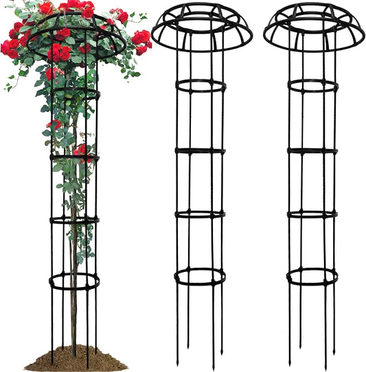 65” Garden Trellis for Climbing Plants, 2 Pack Mushroom Plant Support for Potted Plants, Outdoor Heavy-Duty Obelisk Trellis for Cucumber, Tomato, Grape, Rose, Pea, Vine, Bean, Clematis