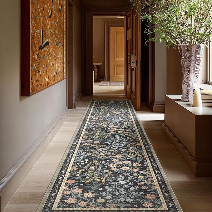 Washable Kitchen Rug Runners for Hallways: 2'x10' Entryway Rug with Non Slip Backing Low Pile Soft Indoor Long Floor Carpet Runners for Living Room Hallways Kitchen Bathroom Bedroom