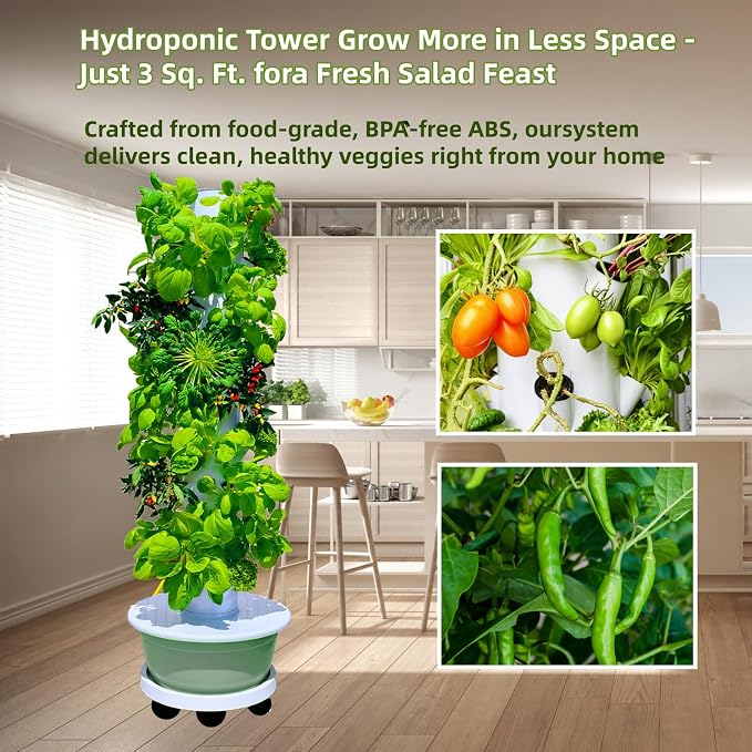 Hydroponic Growing System, Vertical Garden Tower Automatic Timer 36 -Pod | Automatic Watering System with Timer Indoor & Outdoor Gardening Kit Complete Growing Kit