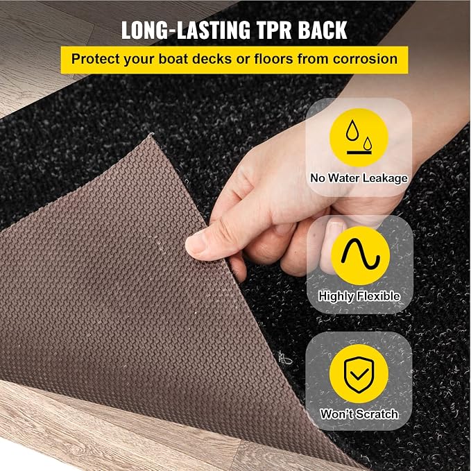 Happybuy 6 ft x 23 ft Black Marine Carpet for Boats Waterproof - 0.18" Thick Indoor Outdoor Rug Carpet Roll for Home Patio Porch Deck