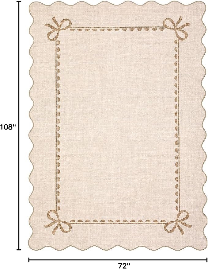 GarveeHome Scalloped Bow Rug 6x9 Washable Beige Rug for Bedroom Living Room | Non Slip Soft Low Pile Indoor Large Carpet for Nursery Girls Bedroom Decor Hallway Kids Room College Dorm Playroom