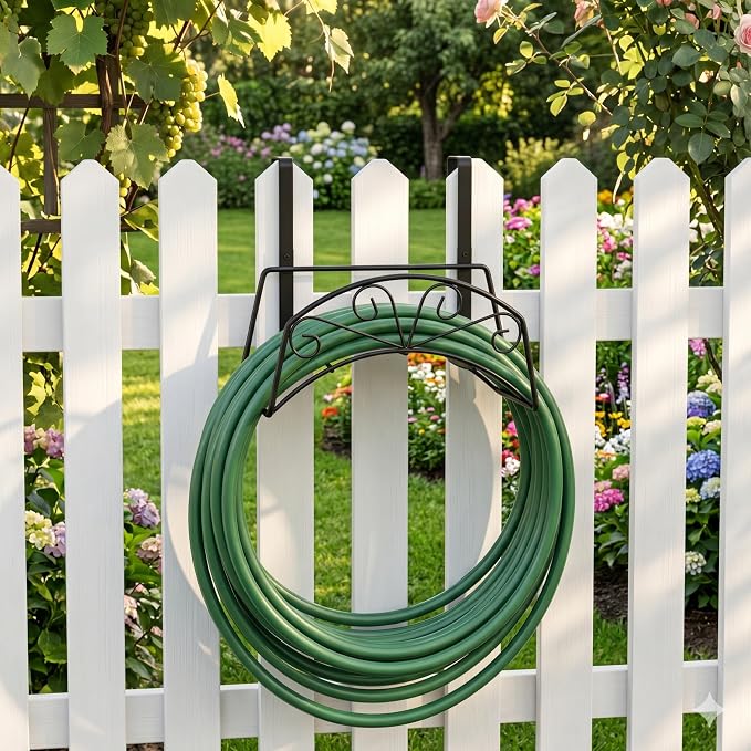 Garden Hose Holder, Metal, 2PCS Black | Heavy Duty Detachable, Wall Mount or Hanger, Holds 160 FT, For Expandable & Flexible Hoses, Water Hoses Holder for Outside