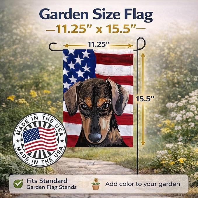 Caroline's Treasures CK6699GF Serbian Hound Dog American Flag Garden Flag Mailbox Flag Decorative Yard Flag Banner Outside Patio Artwork Yard Flower Beds, Garden Size, Multicolor