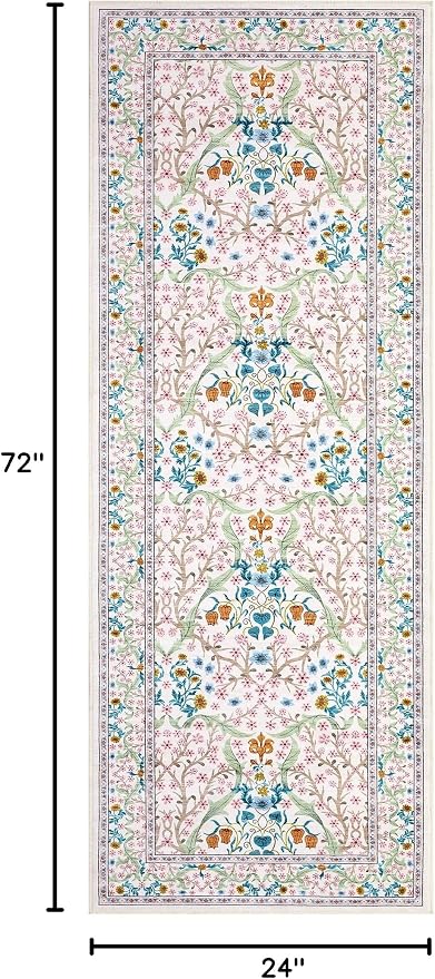 GarveeHome 2x6 Runner Rugs, Washable Rug for Hallway Pink Non Slip, Ultra-Thin Boho Soft Kitchen Runner Rug Botanical Carpet for Entryway, Laundry Room, Bedroom